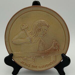 Vintage 1972 Frankoma Pottery Christmas Plate "Jesus the Carpenter" Signed